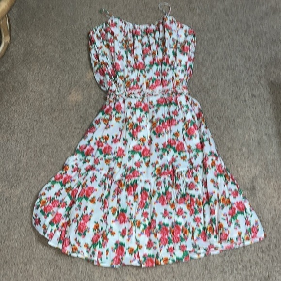 RHODE Lea Gathered Cotton Poplin Tiered Tie-Waist Midi Dress Floral White Dazzle - Picture 9 of 13